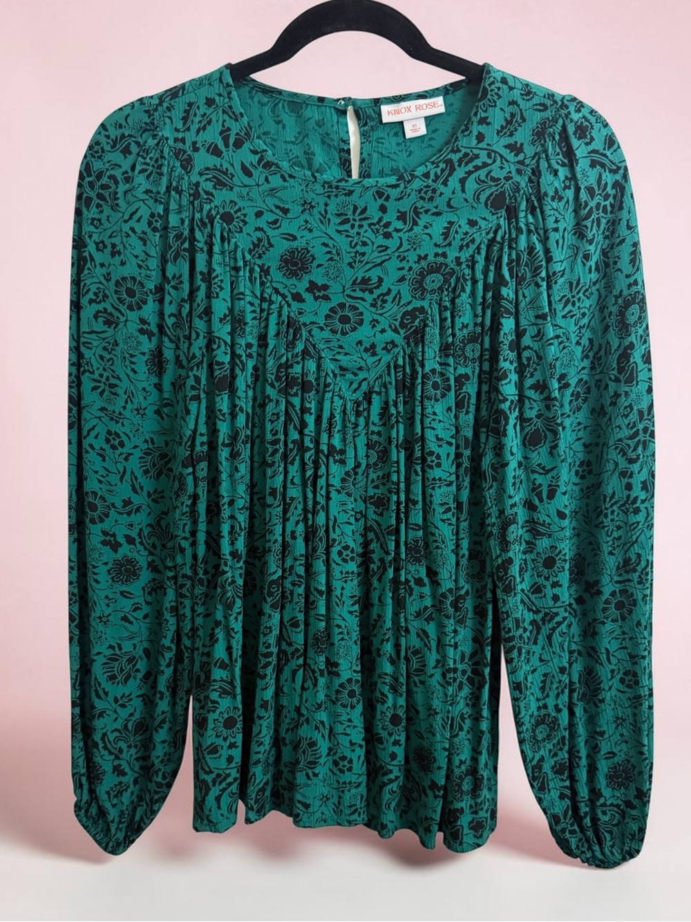 Knox Rose Teal Floral Pleated Peasant Top